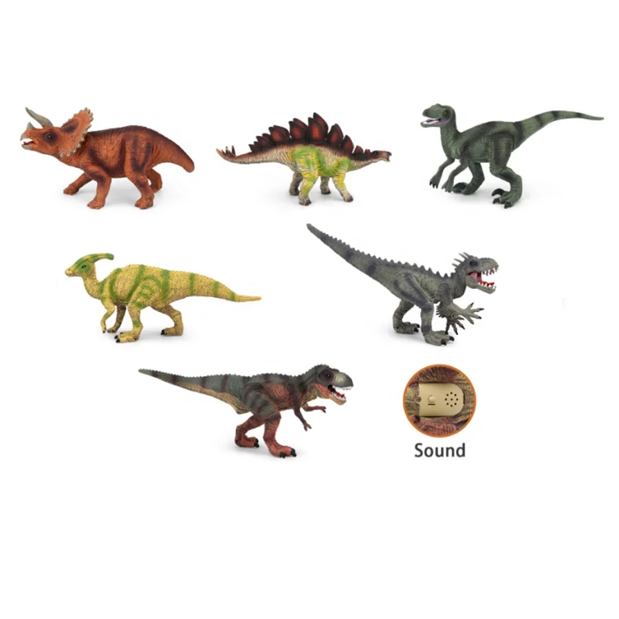 Plastic PVC Animal toys Real Sound IC Dinosaurs 12inch 6pcs Colour painting Static state Model Preschool Education Toys