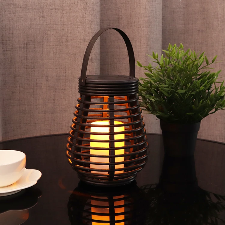 Hot Selling Handmade Solar Outdoor Hanging Landscape Yard Light Decoration Rattan Candle Lantern