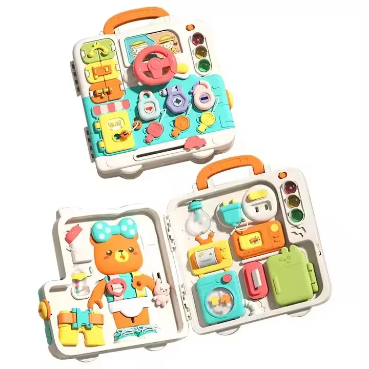 Funny Plastic Busy Board Light Musical Puzzle Toy Animal Bear Baby Sensory Books for General Knowledge Teaching Toy