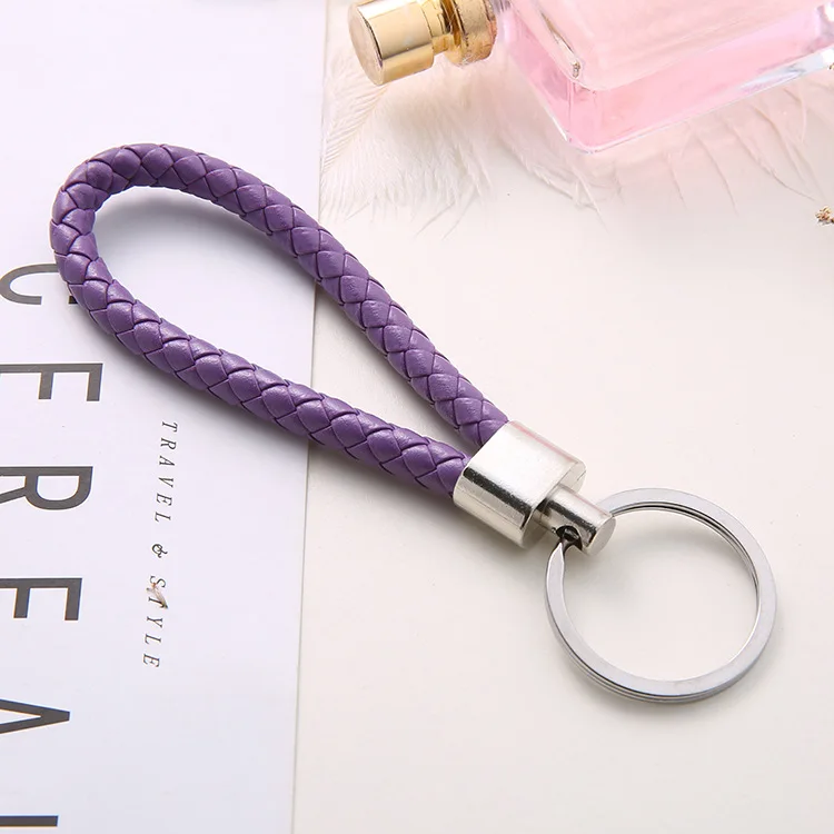 Weave PU Leather Key Chains Snap Button Lambskin Jewelry accessories Handwoven Promotional Gift Keychain