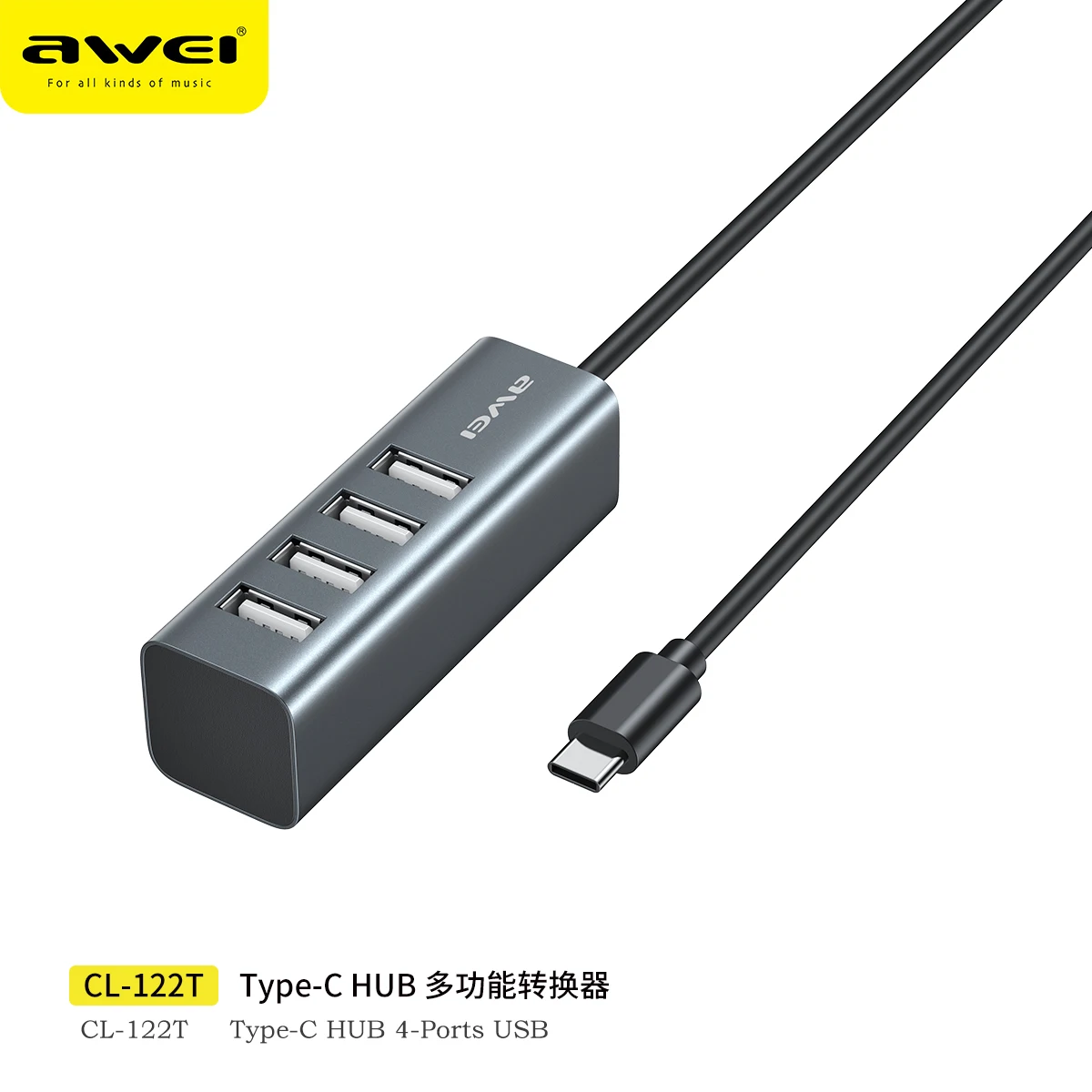 Hot Sale Awei CL-122 Fast Data Transmission Mini 4 in 1 Smart Docking station Type C Hub 4 Ports USB