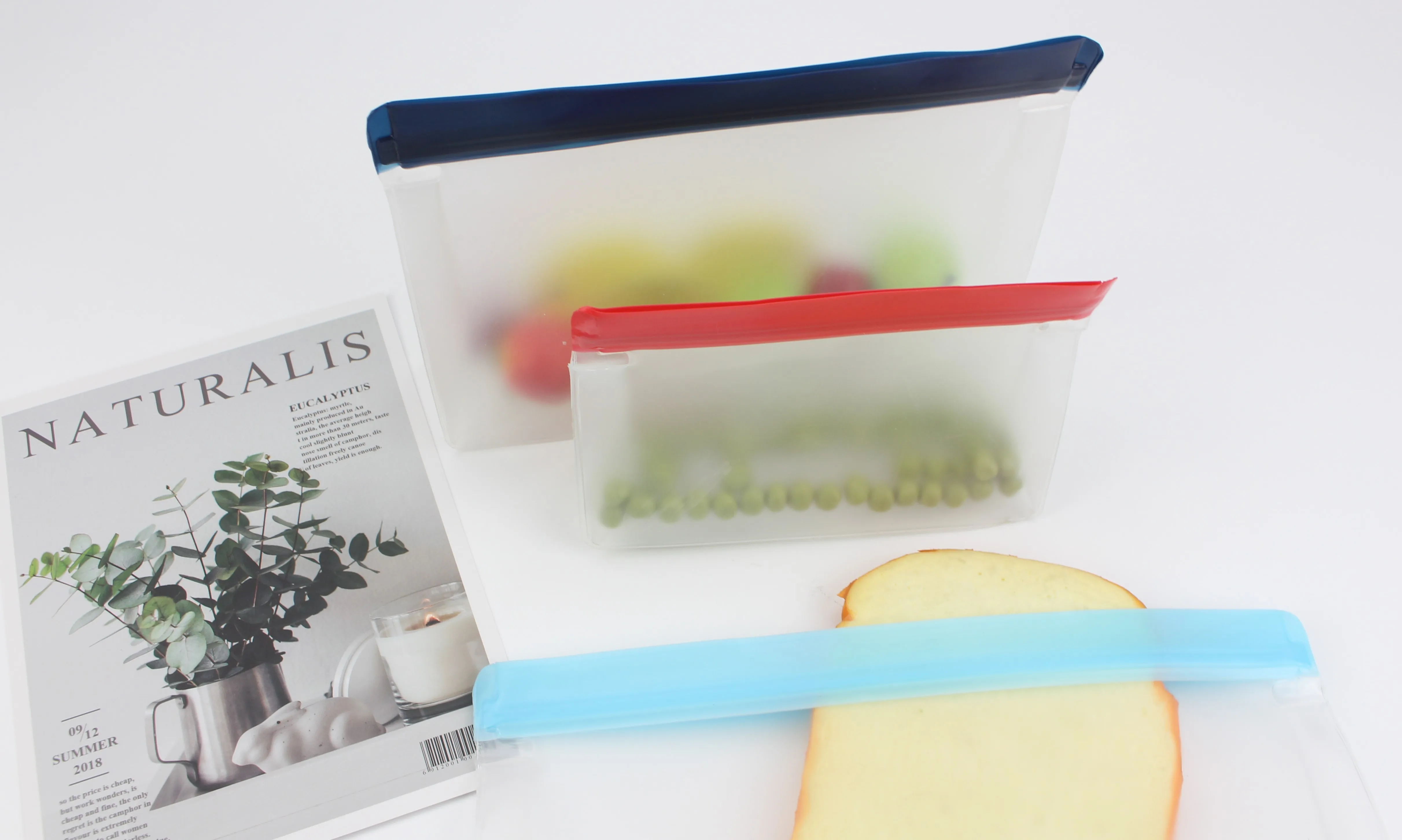 PEVA Reusable Storage Bags Environmental protection Stand-up Food Bags For Lunch Sandwich Snacks
