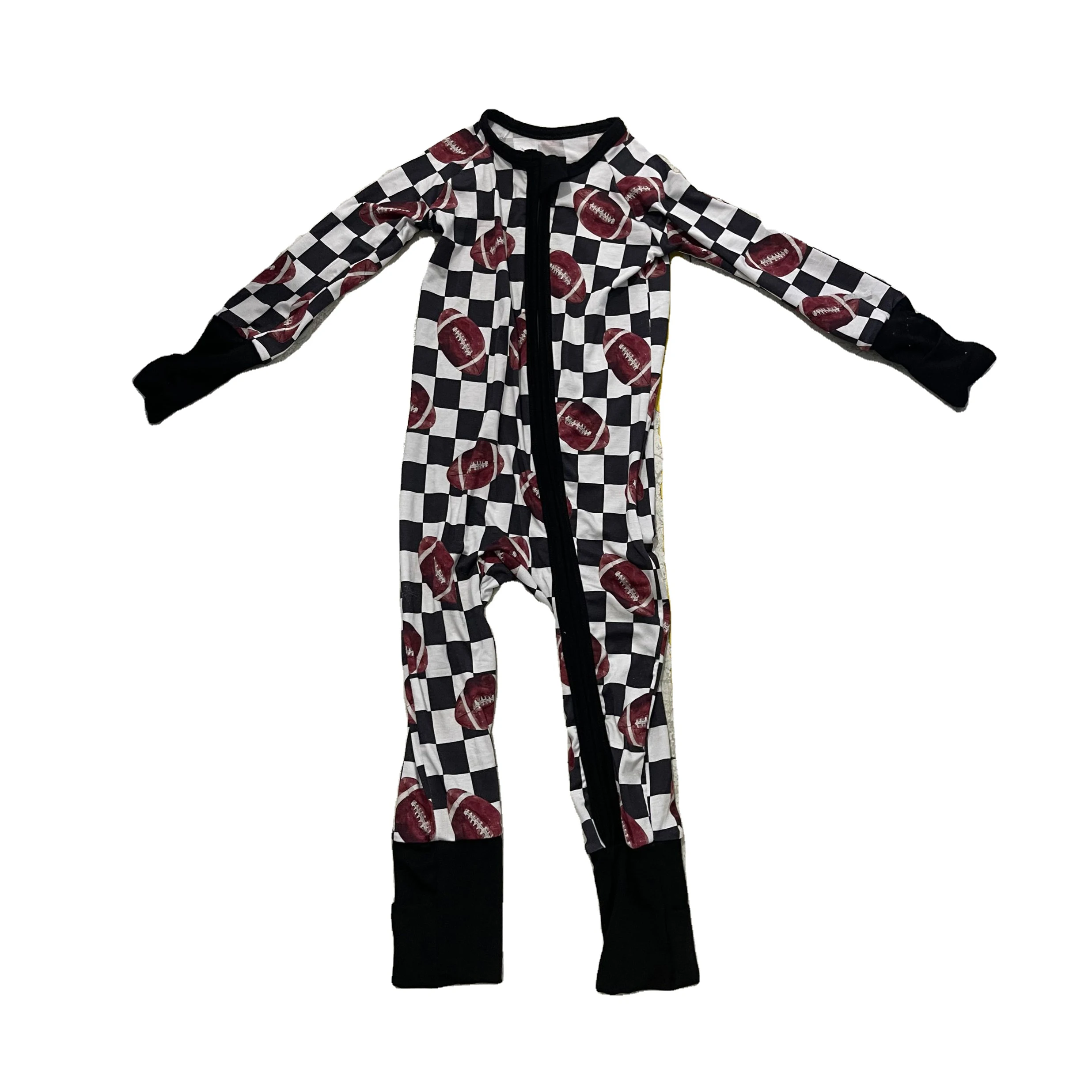 Qingli OEM детские комбинезоны для мальчиков футбольные клетчатые бамбуковые пижамы на молнии