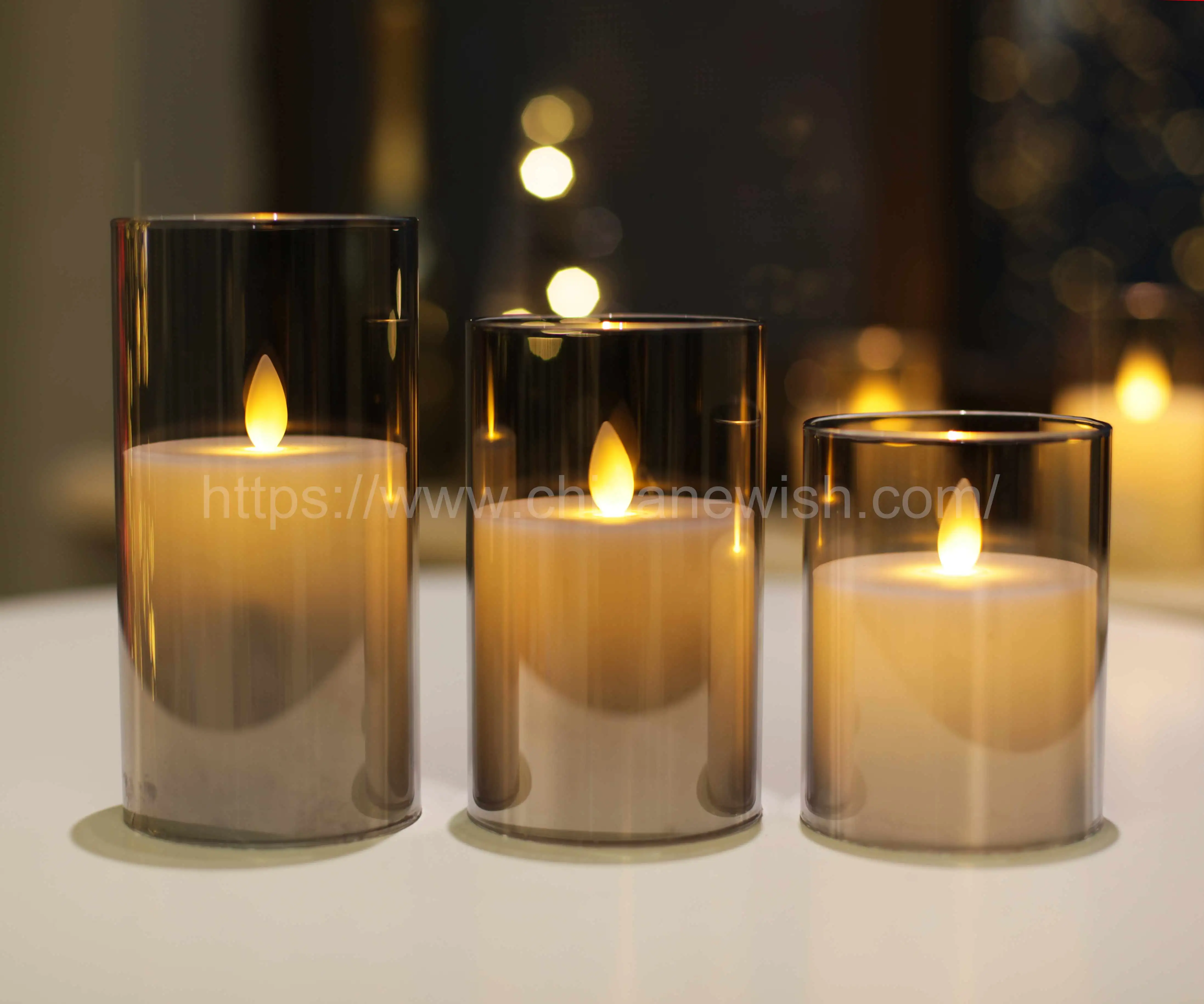 Горячая продажа 3D Настоящее пламя D7.5 H10 H12.5 H15 столб золото стекло украшение дома пульт дистанционного управления таймер 4 8 часов беспламенный светодио дный свеча