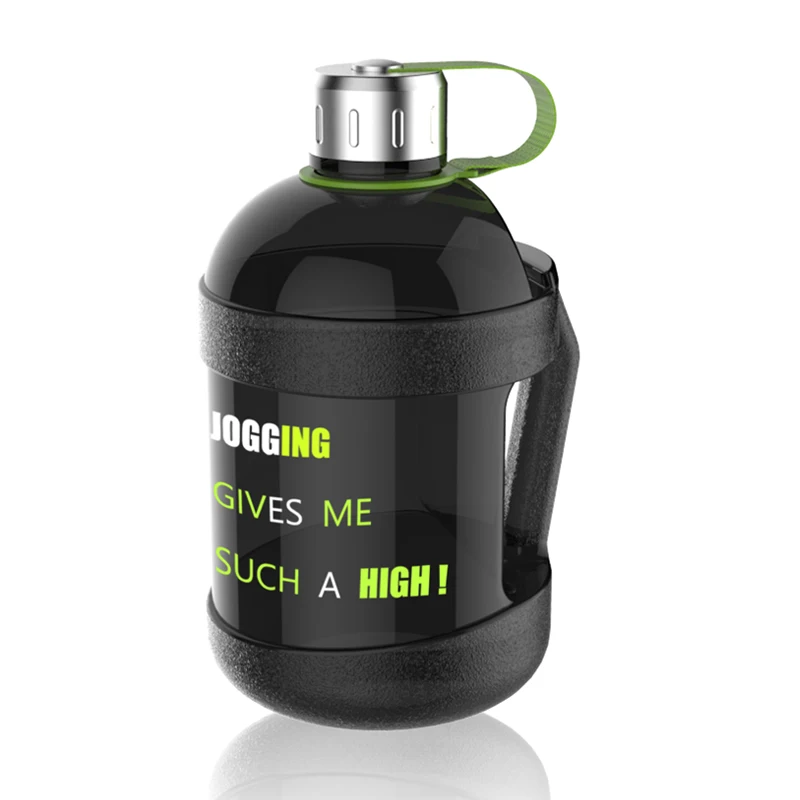 Portable BPA FREE 2.2L easy carry handle GYM sports plastic motivational gallon water bottle jug with strap mobile phone holder