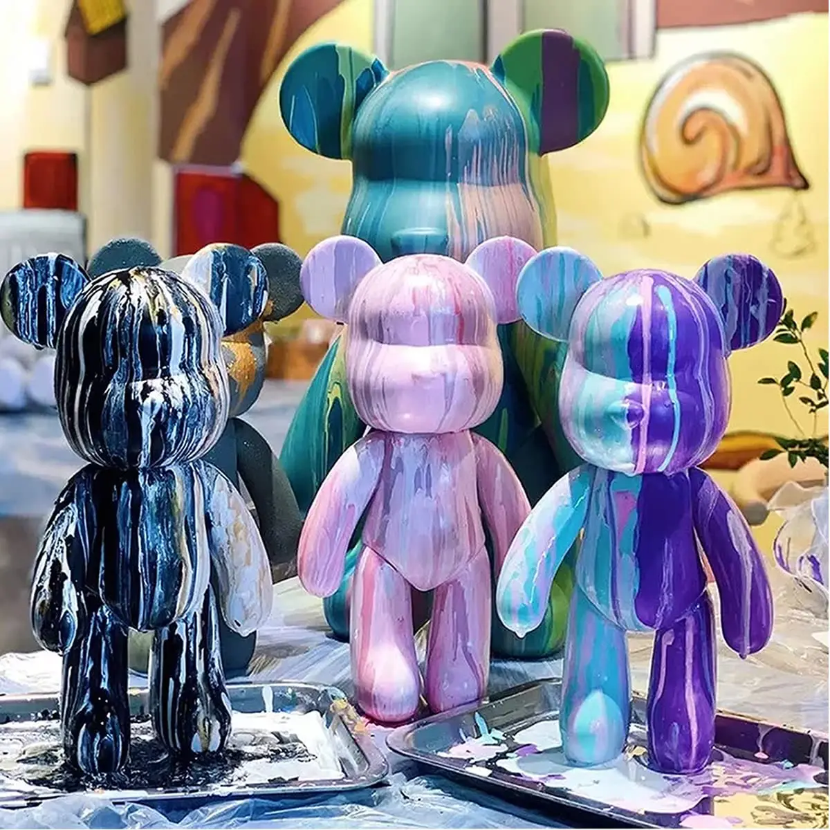 DIY Fluid Bear Painting Kit Teddy Bear Violent Bear Creative Home Decoration Handmade Doll for Birthday Gift