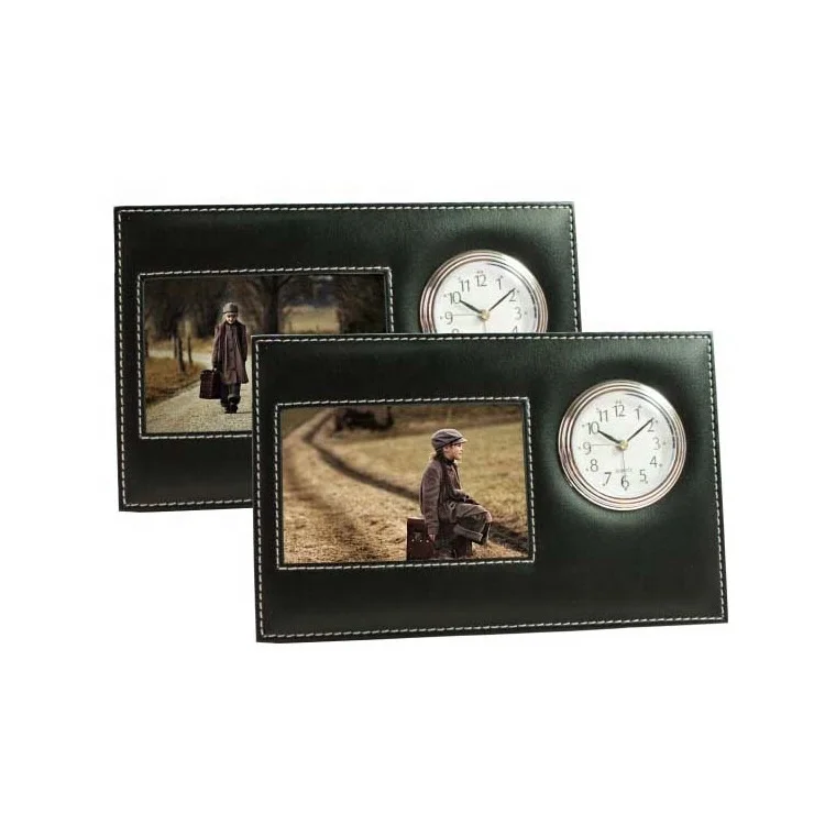 LG2035 Modern Style Pu Leather Photos Frame with Digital Alarm Clock for Table OEM Supplier
