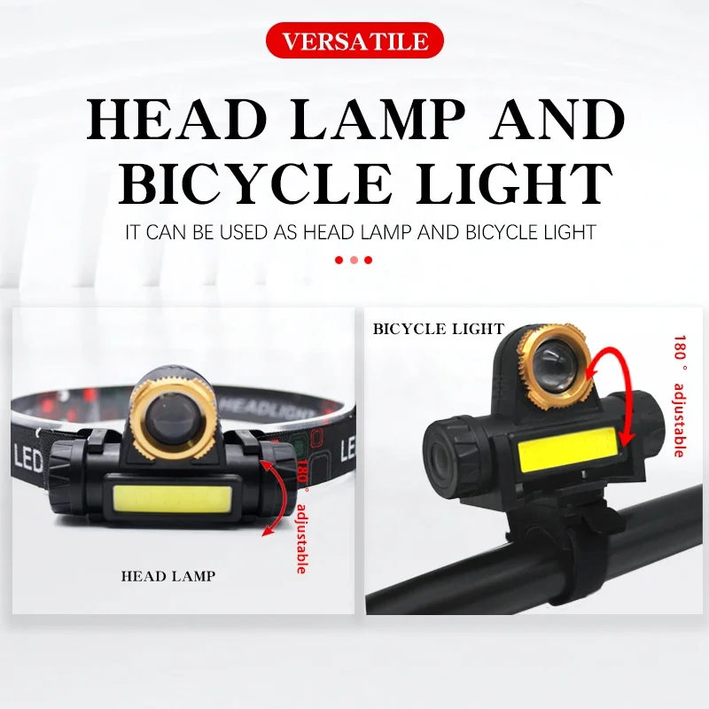RTS LED Strong Head Lamp Telescopic Zoom Camping Lights Night Riding  Headlight Outdoor USB Rechargeable Waterproof Head Light