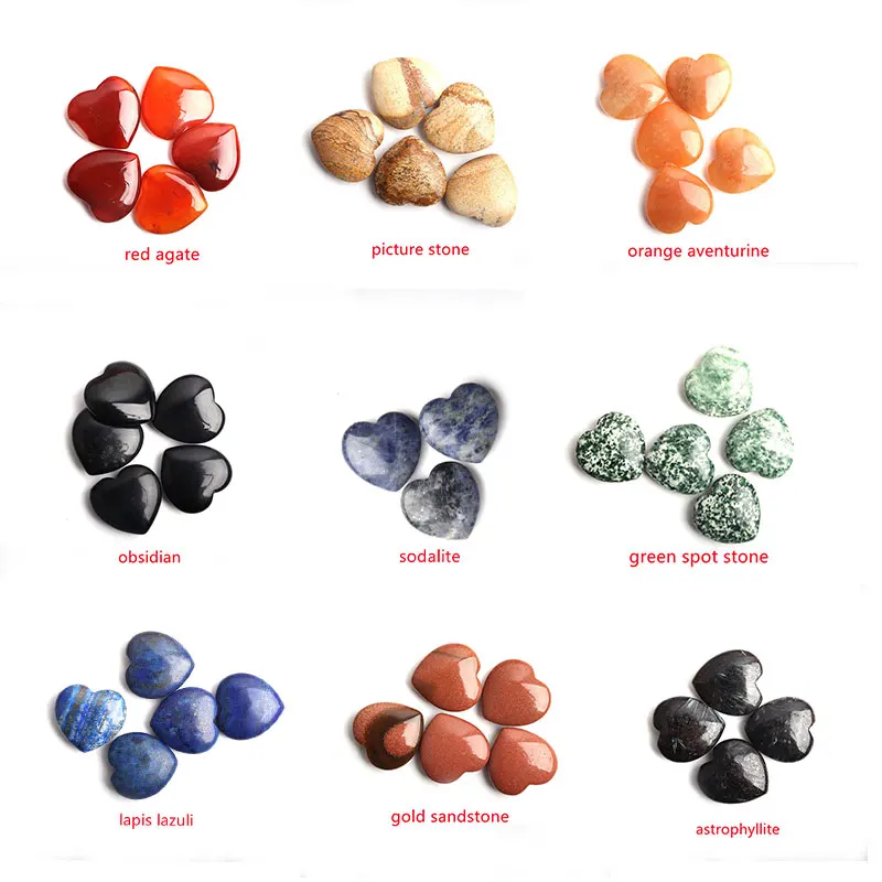 Hot Sale Natural Crystal Healing Stone Heart Shaped Flat Back Gemstone Heart Necklace Pendant For Gifts