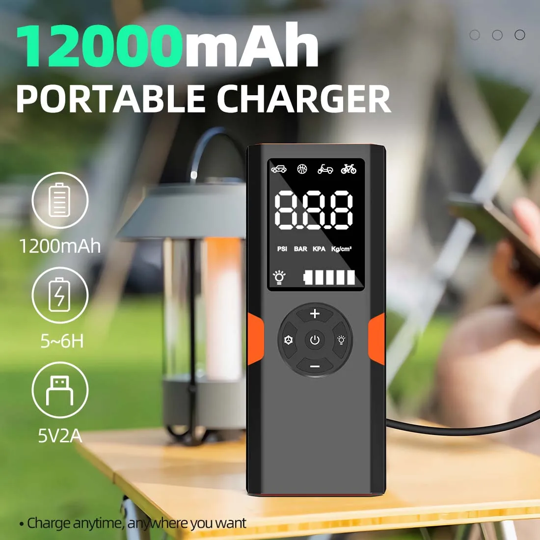 Tire Inflator Portable Air Compressor 150PSI Cordless Air Pump for Car Tires with Pressure Gauge LED Light Bike Tire Pump