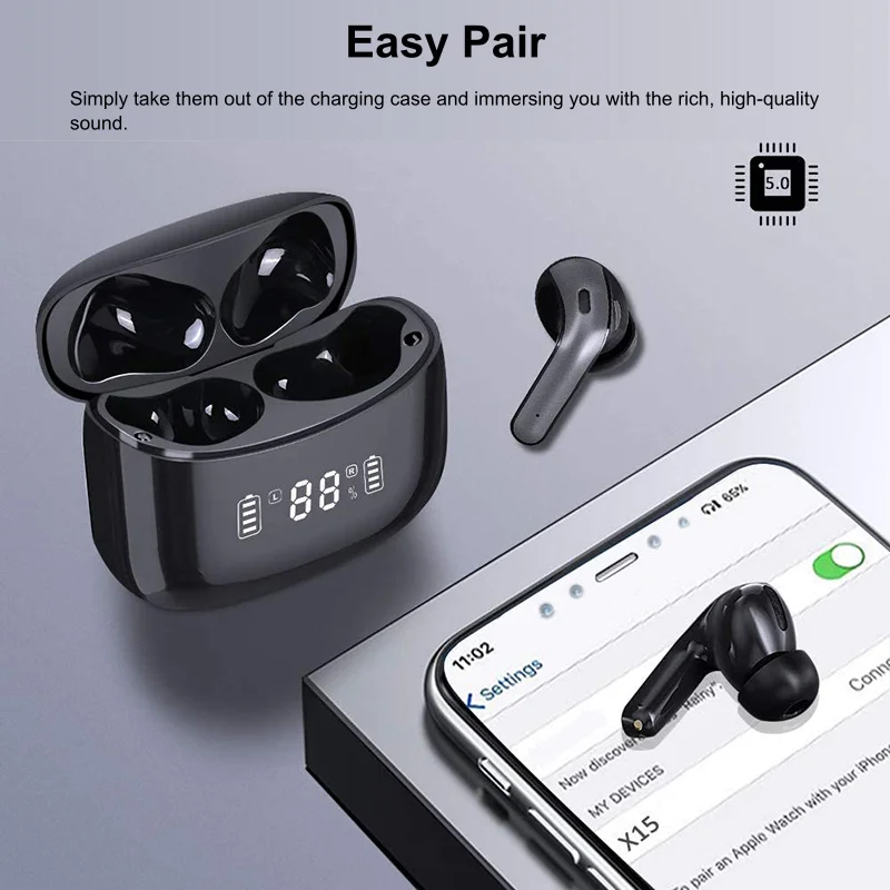 OEM X15 Tws Wireless Earphone Led Display Hifi Stereo Sound Headset Headphone Type C Waterproof BX15 Earbuds
