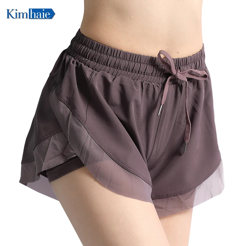 
Women Sports Yoga Shorts Lace Layer Workout Fitness Sports Running Shorts 