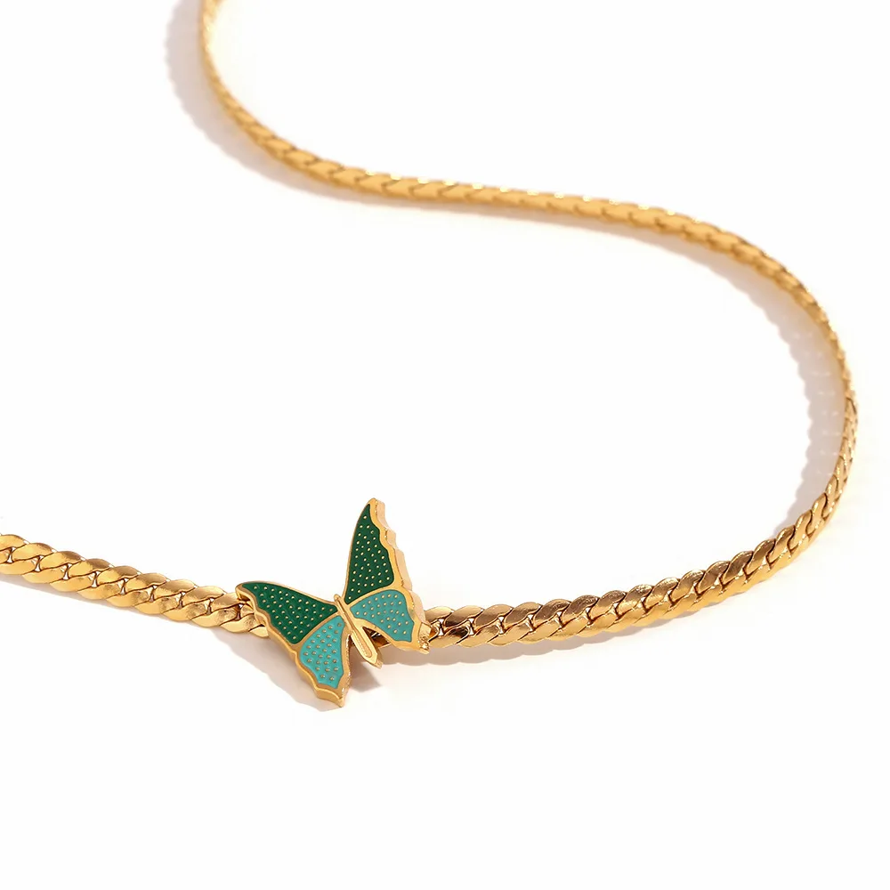 New Arrival Fashion Jewelry Necklace 18K Gold Butterfly Necklace Stainless Steel Non Tarnish Link Necklace