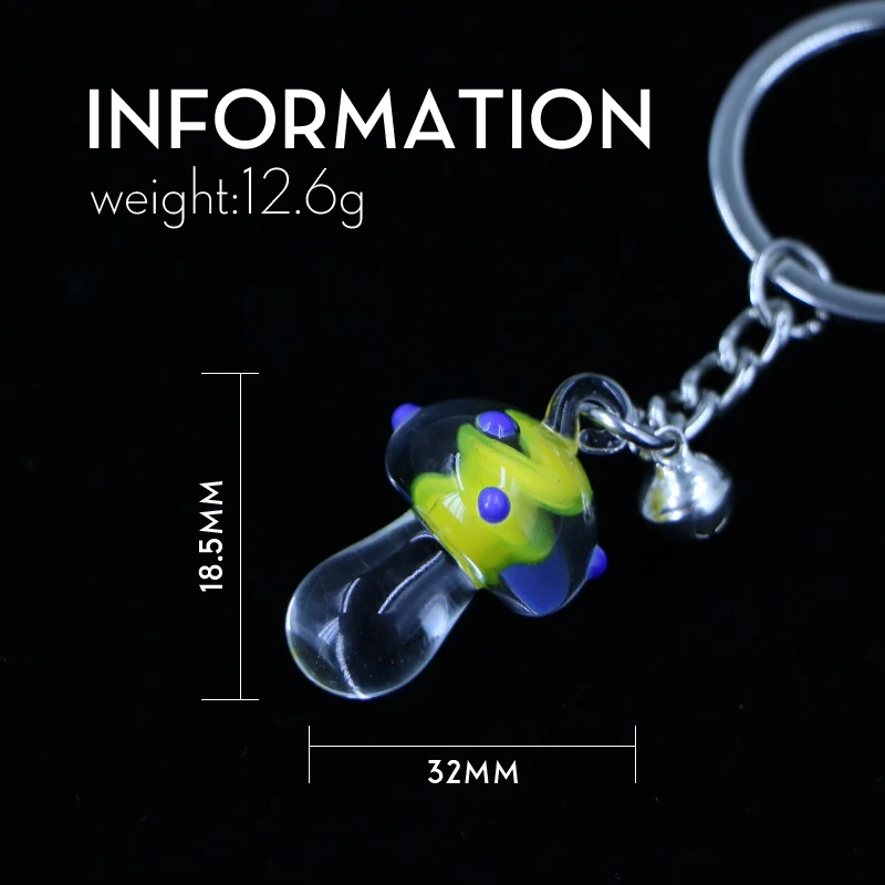 Custom Metal Keychain Colorful Murano Glass Mushroom Unisex Lampwork for  Party Occasions gift