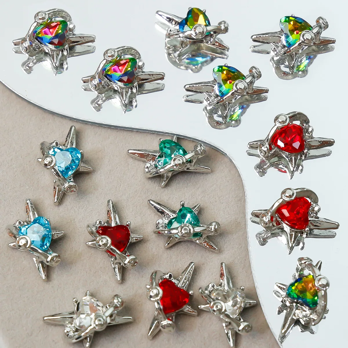 Paso Sico Popular Love Star Surround Diamond Heart Stone 3D Alloy Nail Art Charms for Manicure Supplies