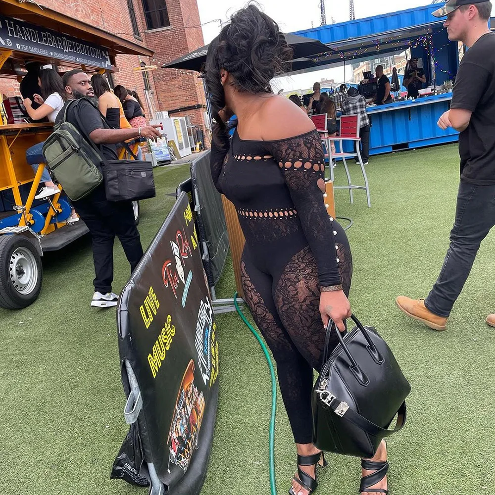 Peeqi 9833JD fashion women hollow out strapless lace mesh see through sexy lingerie jumpsuit one piece romper lady women