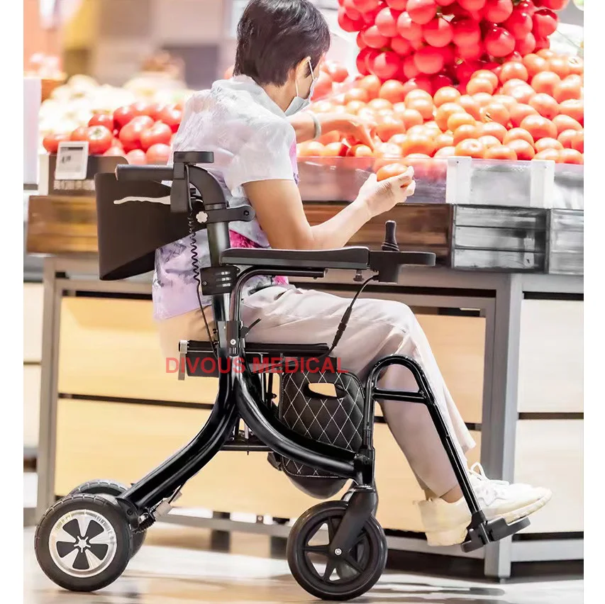 3 in 1Power Rollator Walker  Electric Wheelchair Transport Chair with Seat Multifunctional Walker-Driving Electric Scooter