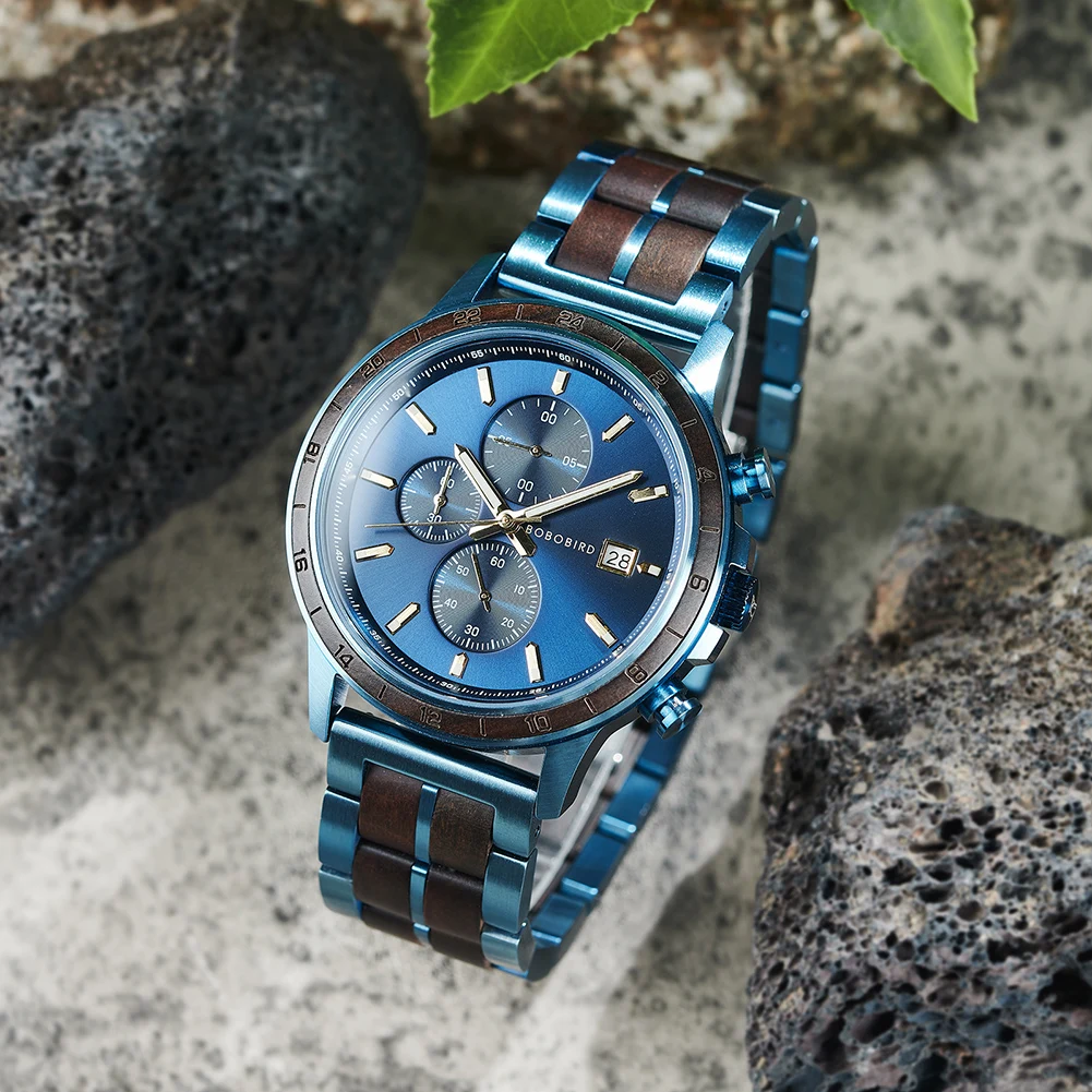 Hot Sales Japan Movement Water resistant Metal and wood strap Sun pattern craftsmanship luminous nail Wholesale gift wood watch