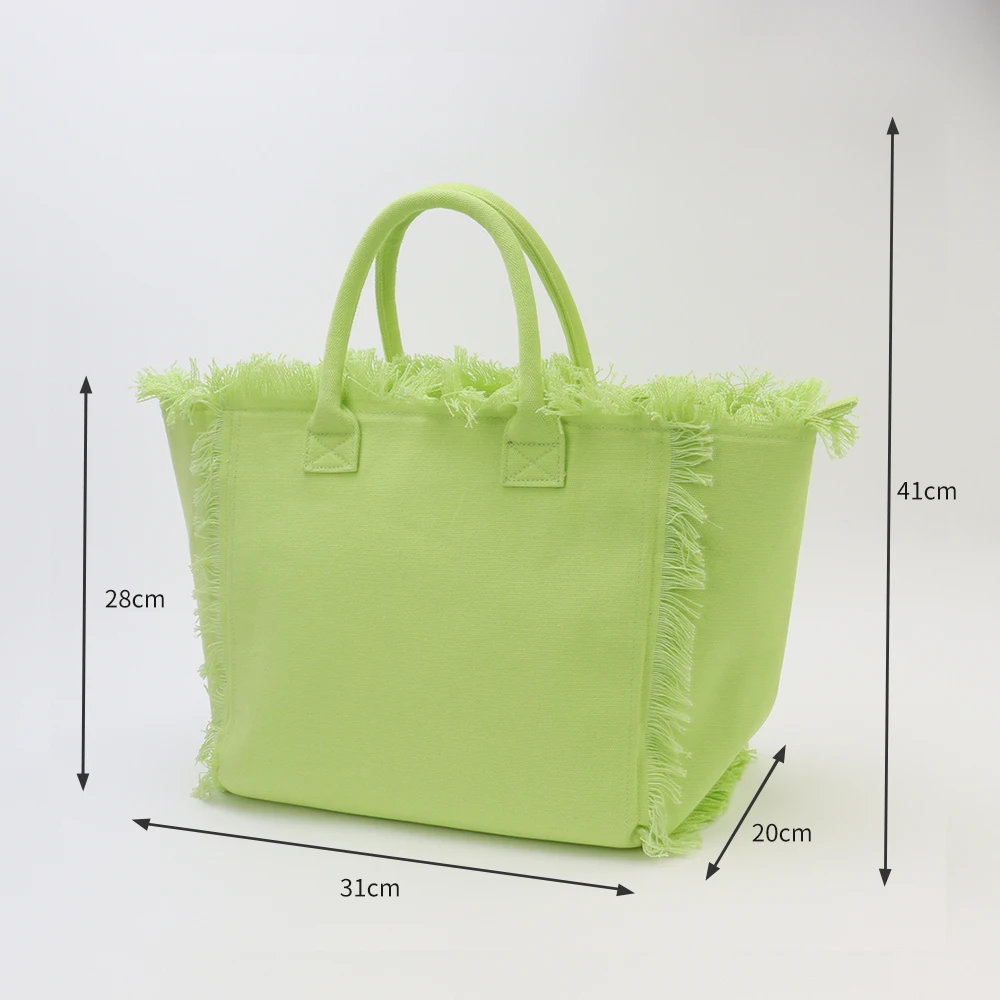 6 Colors Heavy Duty Travel Outdoor Cotton Cloth Hot Beach Bag For Women Waterproof Large Blank Fringe Tassel Tote Bag Canvas