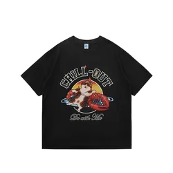 INFLATION 210G Hand-draw Funny Cat Printed Tshirt Men 16S Plus Size T-shirt