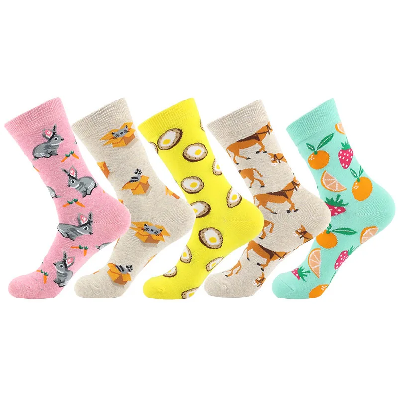 Happy funny novelty cotton orange fruit socks comfortable soft animal bunny cat socks women female ladies wear cute korean socks