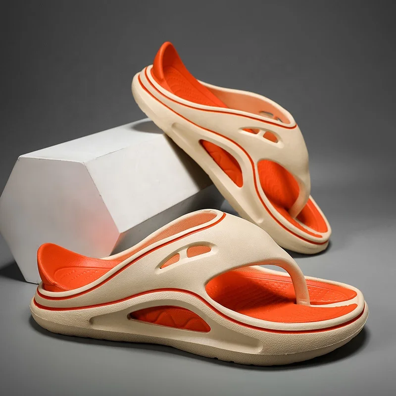 Custom EVA Thick Platform Soft Beach Couple Flip Flops Closed Toe Outdoor Shoes Slides Slippers for Summer