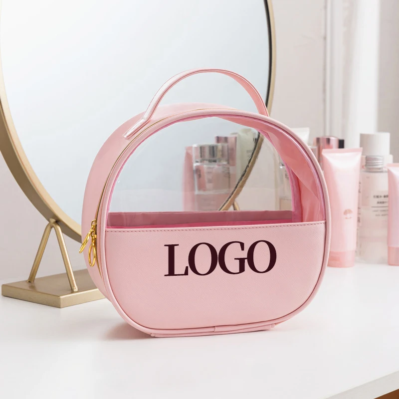 Custom logo Fashion pink Pvc Plastic Transparent clear Zipper Kids Travel Wash Toiletry Pouch Makeup Cosmetic Bag with Zipper