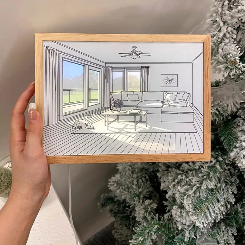 Customized Led Light Wooden Photo Picture Frame Painting Sunshine Luminous Painting Lighting Painting Decorative