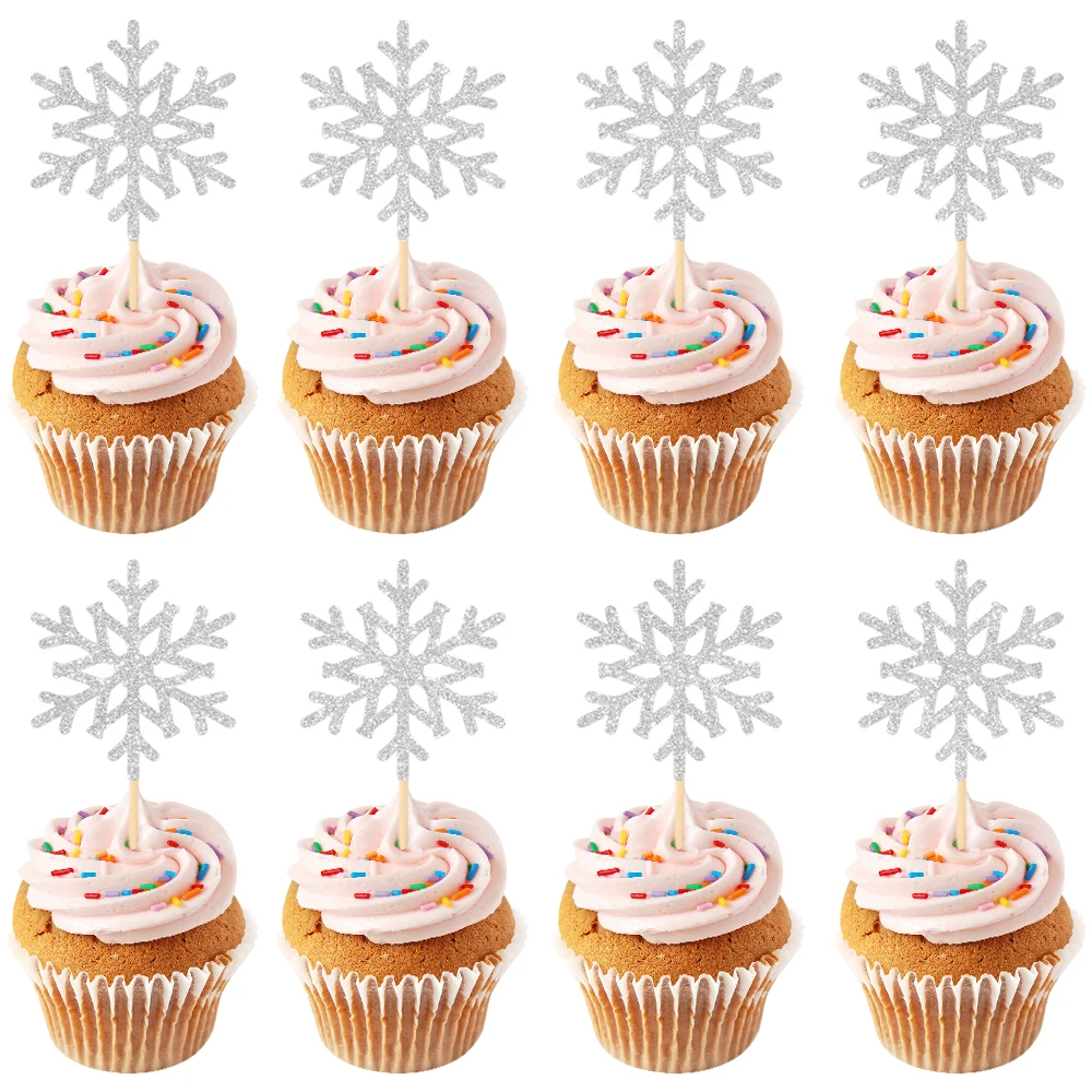 Winter theme Birthday Party Decorations Supplies 8Pack Snowflake Cupcake Toppers Baby Shower Christmas New Year Party cake favor
