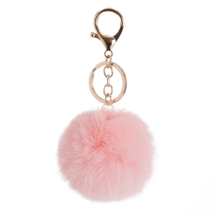 Top seller Pink Sweet Heart Keychain Fur Ball 8cm Pom pom Keychains