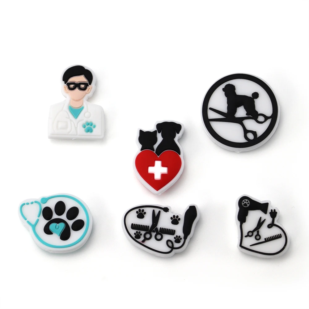 Bpa Free Baby Chewing Teething Pet Doctor Focal Beads Food Grade Silicone Dog Hairstylist Focal Beads for Keychain  Making