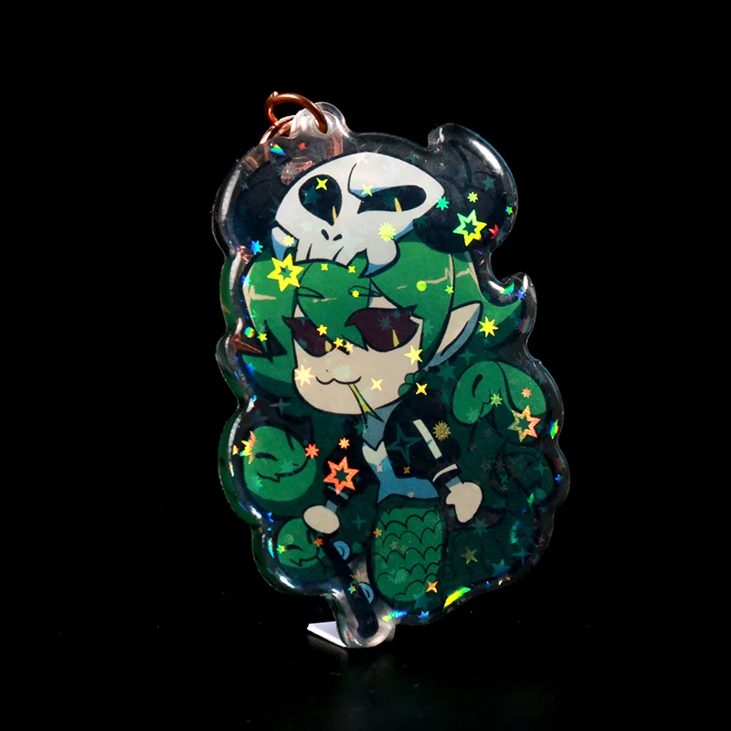 Vograce Made Acrylic Charms Custom Keychain Plain Double Sided Holographic Key Chain With Single Glitter Epoxy