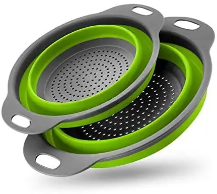 Round Folding Vegetable Kitchen Silicone Strainer Basket Collapsible Colander