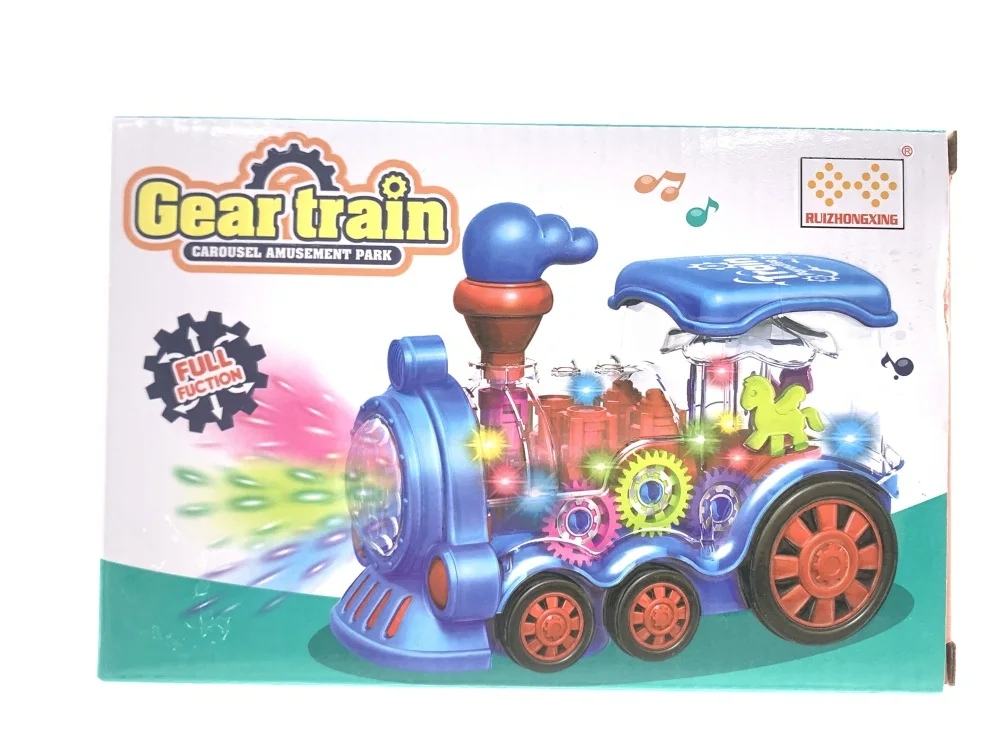 Kids Mini Electric Trains Power Wheel Toy Transparent Universal Gear Train Toy With Light And Music