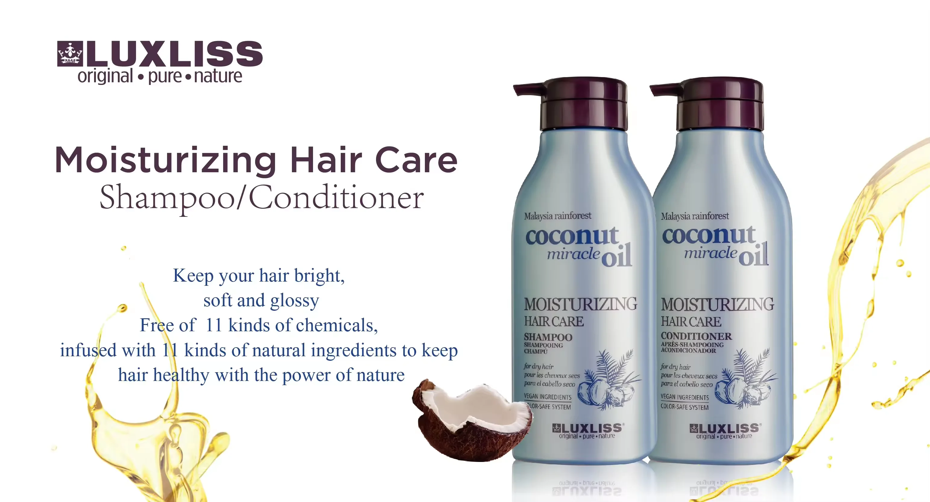 Luxury High Quality Hair Care Product Organic Coconut Oil Hair Treatment For Damaged Hair Shampoo and Conditioner Spray Set