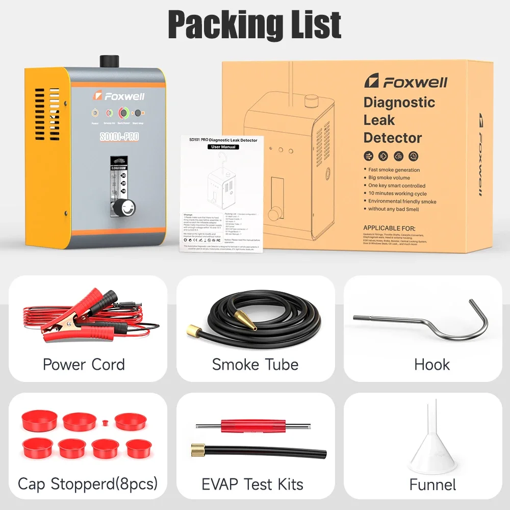 FOXWELL SD101 PRO Car Smoke Leak Detector 12V Automotive Smoke Generator Gas Leakage Locator EVAP Pipe Leak Locator Analyzer