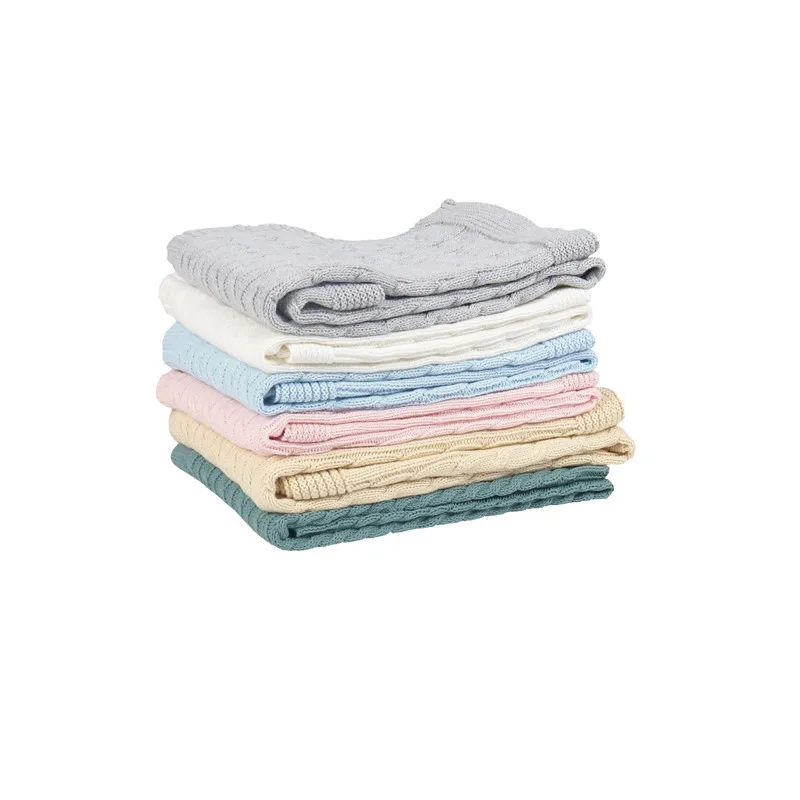 Leesourcing GOTS 100% Organic Cotton Yarn Knit Blanket Baby Swaddle Knitted Blanket