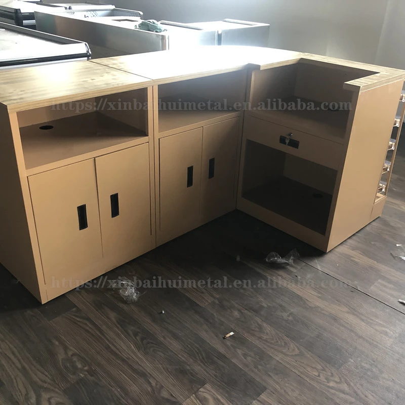 Convenience Store Commissary Snack Shop Small Supermarket Combined Steel Wood Cash Register With Display Shelf In The Front