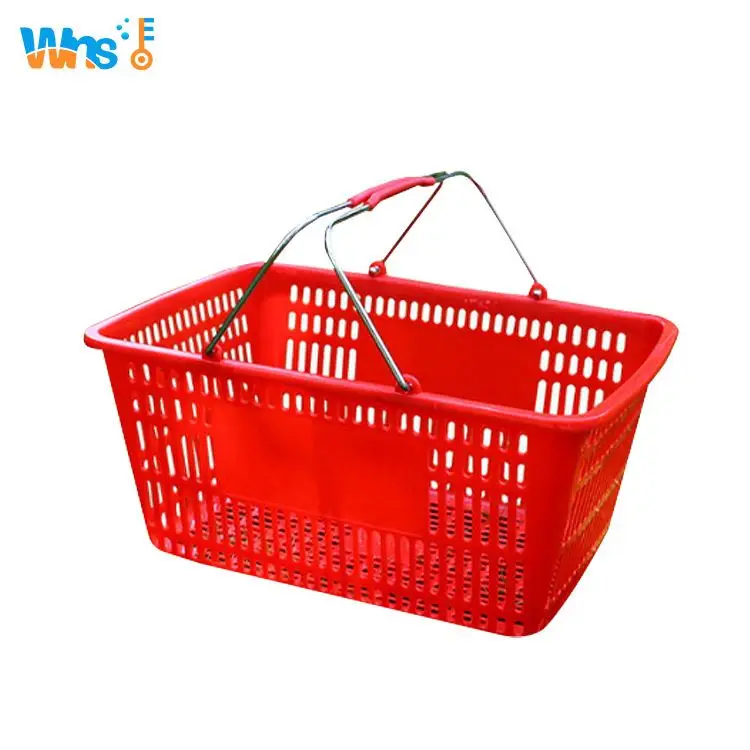 Plastic rolling shopping basket  with wheels  for supermarket