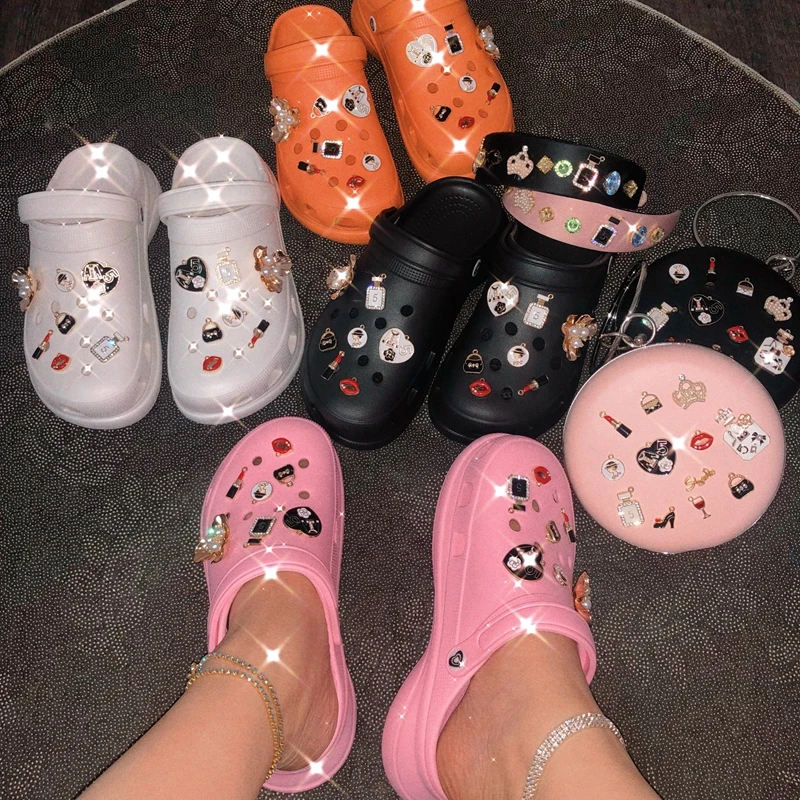 Новинка 2021, женские разноцветные цветные сабо-тапочки со стразами, женские модные уличные садовые сандалии