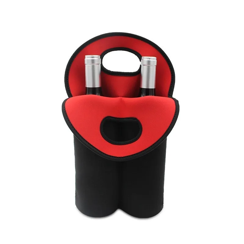 Factory  2 Bottle Wine Carrier Tote Bag Thick Neoprene Travel Cooler with Secure Carry Handle Keeps Bottles Protected