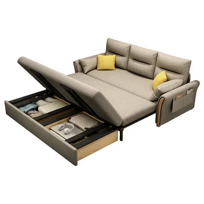 Multifunctional Nordic solid wood retractable sofa bed folding double living room lazy tatami