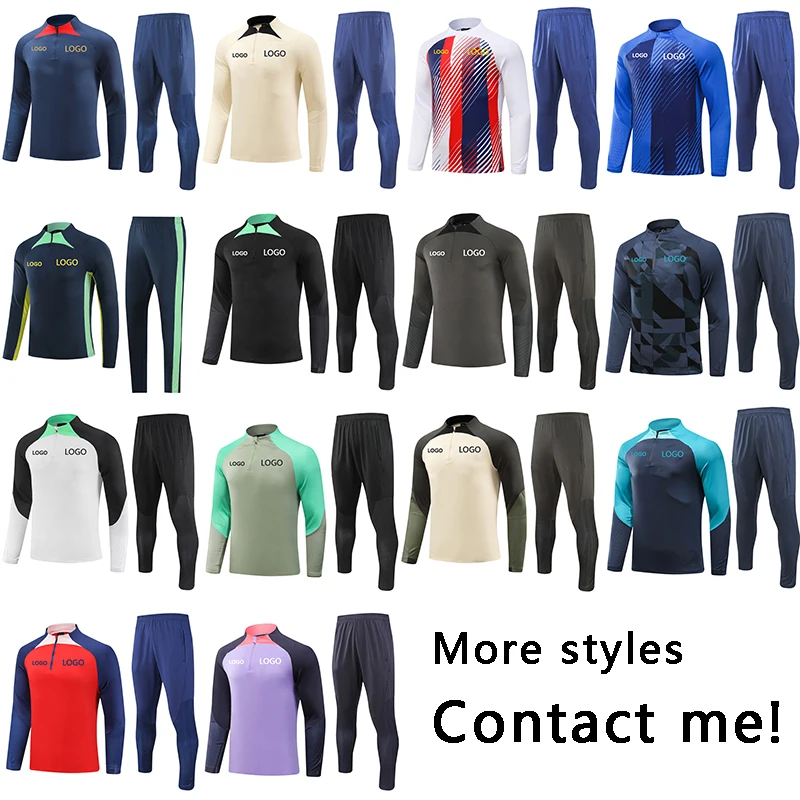23-24 Soccer Training Tracksuits Men soccer jacket Football Uniform Sets Custom LOGO Soccer Jersey Club Sportswear Blue Suit