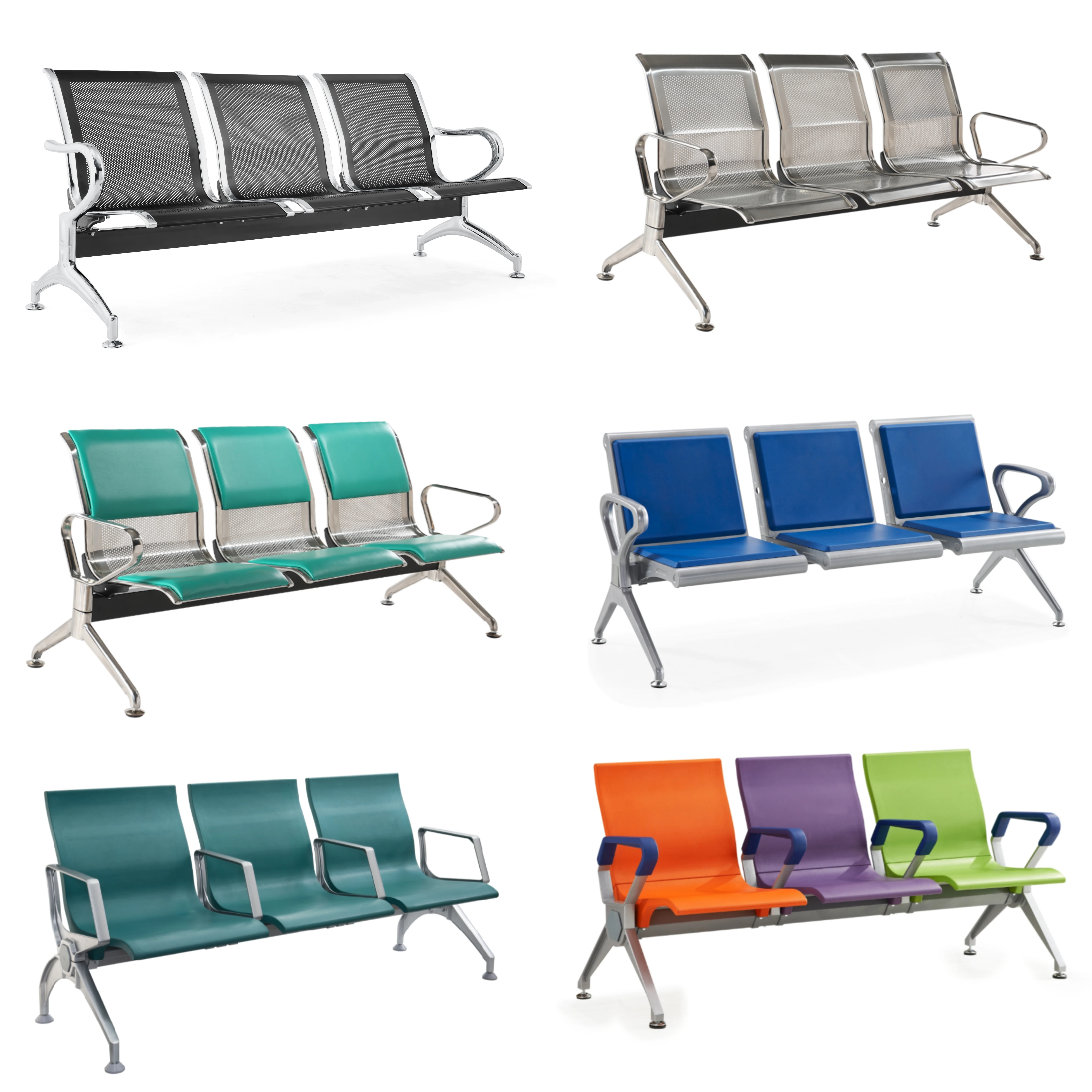 Medical Metal Furniture Waiting Chair Triple Bench 3 Seater leather Seat for hospital airport office building