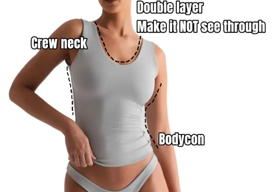 Luluxixiyaya High Level Rayon Spandex Mix Wild Shoulder Deep Scoop Neck Tank Top Double Layer Plain T Shirt