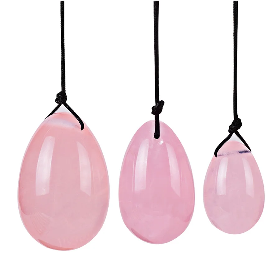GIA Certified Rose Quartz Yoni Eggs Natural Jade Rose Quartz Yoni Egg for Women Pelvic Muscle Training 3 Sizes in a Set