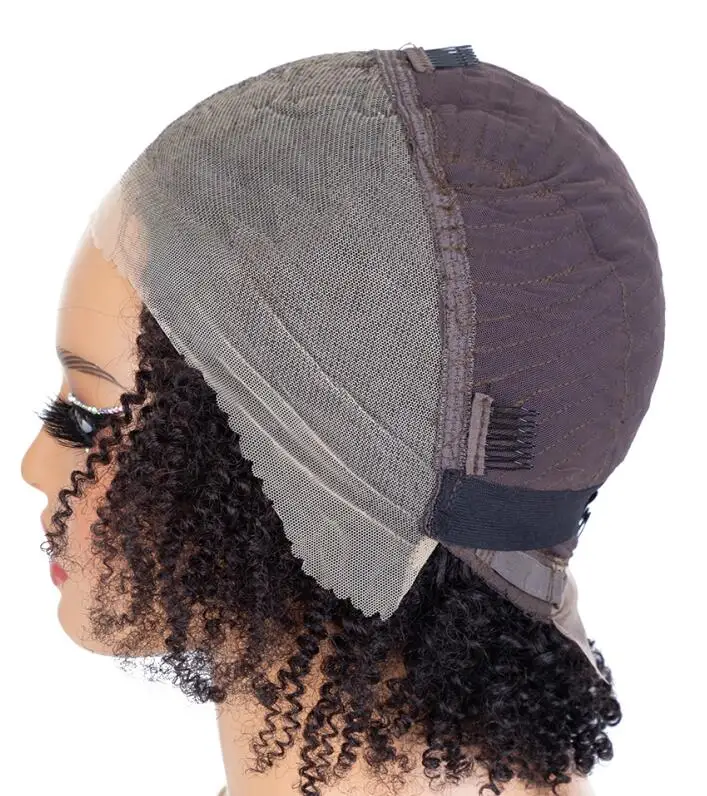 Brazilian Pixie Cut Short Swiss kinky Curly Glue Adhesive Waterproof Transparent Wig Frontal Human Hair 13*4 Lace Front Wigs