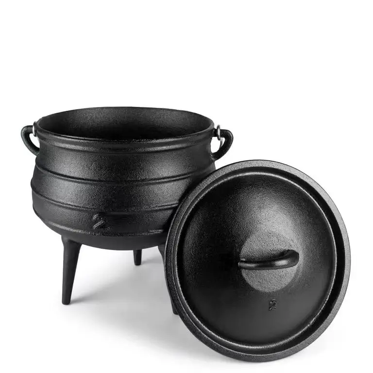 Pre-Seasoned Cast Iron Cauldron - African Potjie Pot with Lid - 3 Legs for Even Heat Distribution - Camping Dutch oven Cookware
