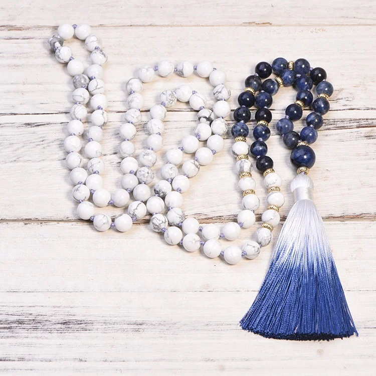 Fashion Jewellery Handmade Beaded Tassel Necklace Natural Stone 108 Mala