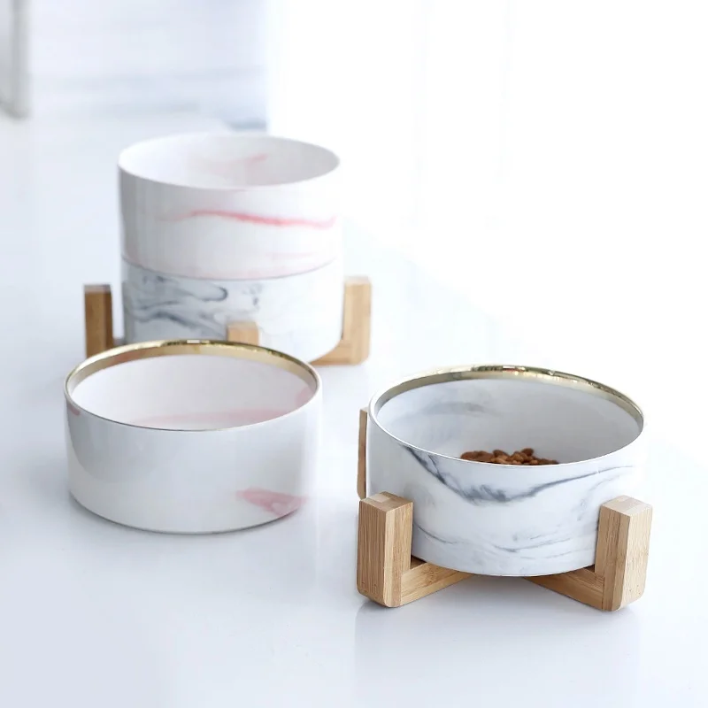 
Customized Pet Food Feeder Marble Creative Ceramics Food Water Portable Pet Bowl 